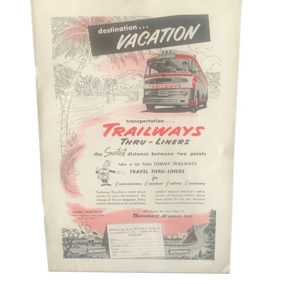 Vintage 1953 Trailways Tip from Tommy Trailways Ad Advertisement - Picture 2 of 4